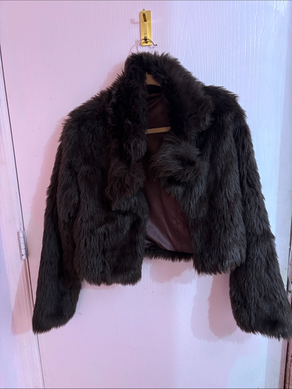 Women's Faux Fur Cropped Jacket - Dark Brown Coat vintage style